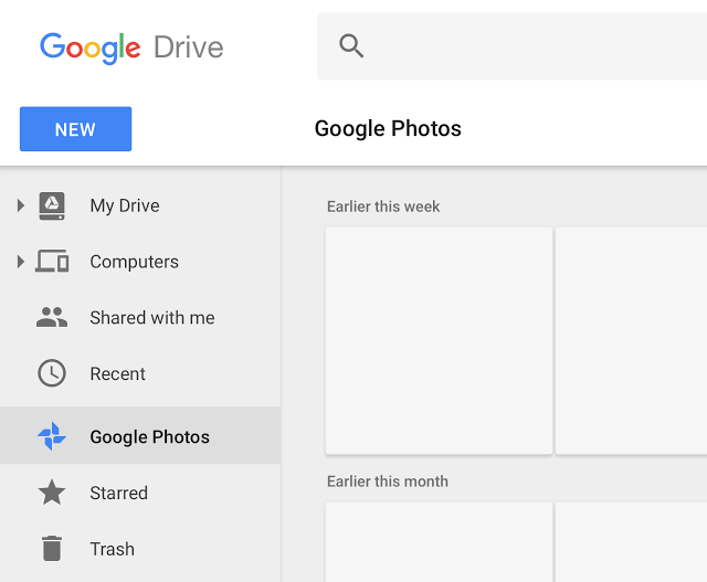 目前在Google雲端硬碟裡，左側的導覽面板的頁籤及「我的雲端硬碟」的資料夾皆會直接顯示Google相簿。