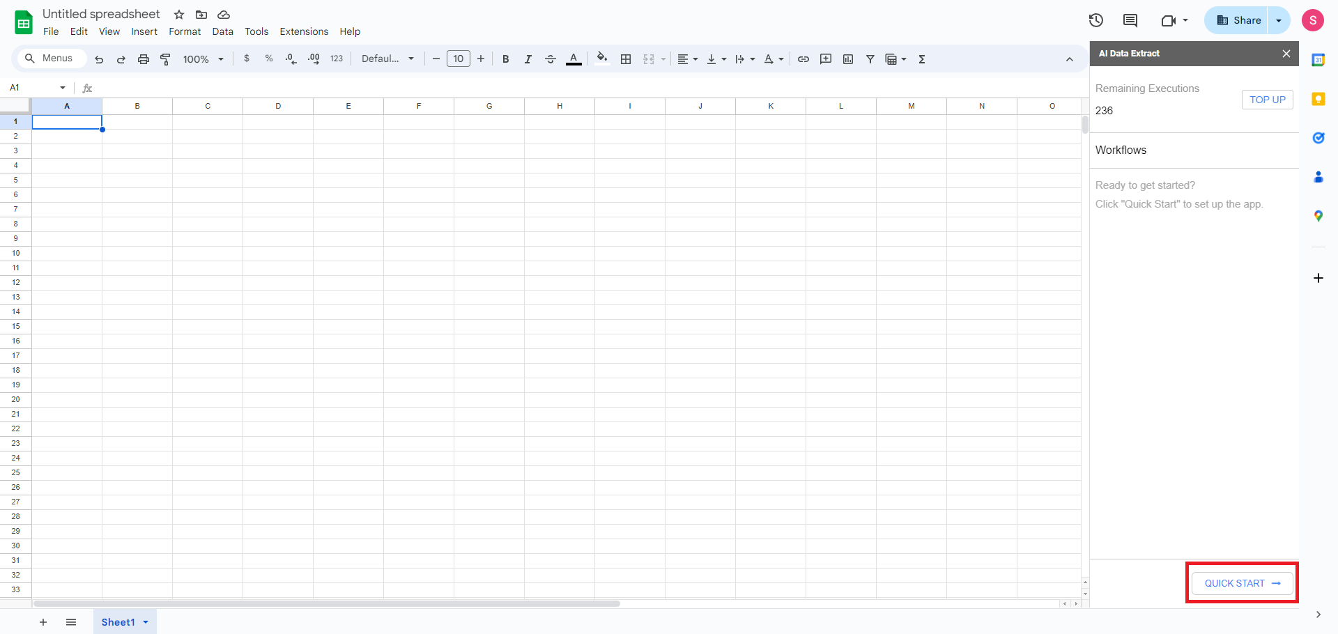 Click “QUICK START” in the AI Data Extract screen.